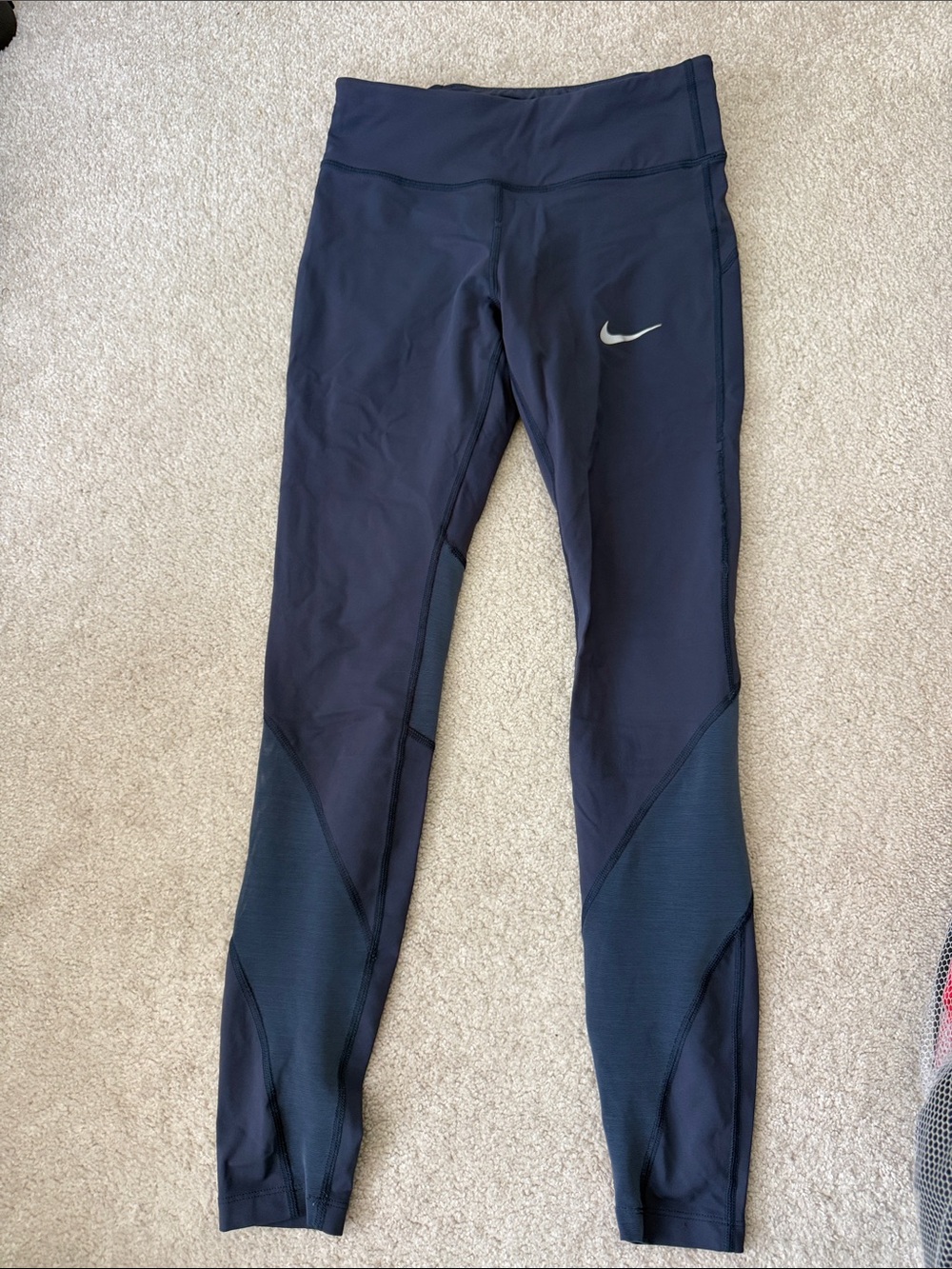 Nike Navy and Black Performance Leggings with Reflective Swoosh